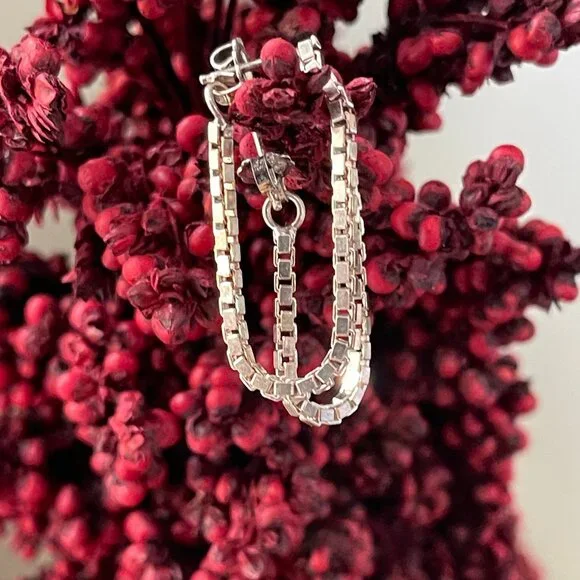 Sterling Silver Box Chain Dangle Earrings-NEW - Picture 7 of 15